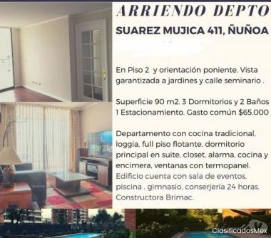 Arriendo depto 3 dorm desde enero en ñuñoa