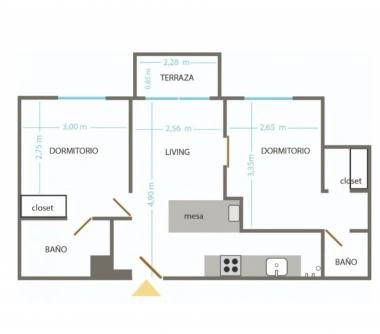 Departamento 2 dormitorios amplios sector Collao